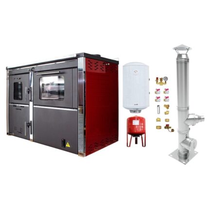 Pachet Termosemineu Fornello Star Red 34 kw pe combustibil solid pentru incalzire si gatit echipat cu pompa de cirulatie, cos inox, boiler termoelectric 100l, vas expansiune, kit montaj