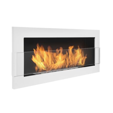 Bio Semineu cu biocombustibil Nice-House 900x400mm. Biosemineu cu bioetanol 900 mm alb lucios cu sticla pentru a fi inglobat in perete sau de agatat pe perete