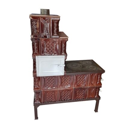 Soba teracota mobila, Gospodarul, 5 randuri, plita mijlocie, alimentare pe lung, cuptor stanga, maro, 140 cm x 101 cm x 46 cm