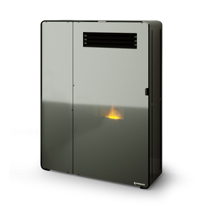 Termosemineu pe peleti FITI X, 24 KW, se racorda la calorifere sau incalzire in pardoseala, poate incalzi pana la 250 mp, echipata complet, aprindere automata, curatire automata, usa din CRISTAL, clasa eficienta A+, produs UNGARO