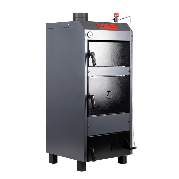 Cazan pe combustibil solid ECO Plus 40 KW, focar din otel de 5mm, 1460x585x705 mm, capacitate apa 76l, temperatura maxima agent termic 90 grd, regulator de tiraj, dimensiuni focar 450x500x430 mm