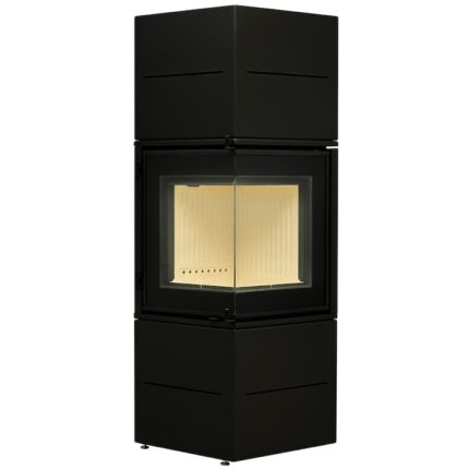 Semineu metalic A-CAMINETTI QUATTRO 50x50, freestanding, pe lemn, putere maxima 12 kW, randament 80%, negru