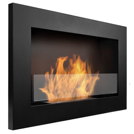 Semineu cu bioetanol SLIM 650x400mm negru cu sticla pentru a fi inglobat in perete sau de agatat pe perete