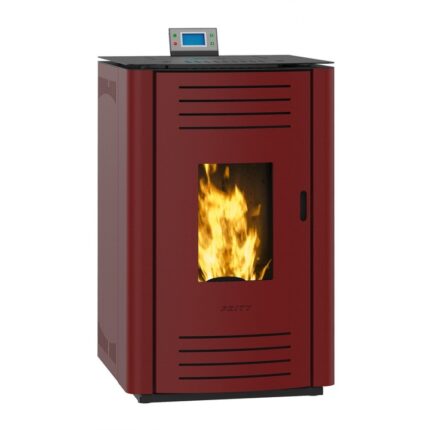 Termosemineu pe peleti, Prity PLW11, 13kW, pompa de circulatie, tiraj fortat, suprafata pana la 130 metri patrati, culoare Bordo