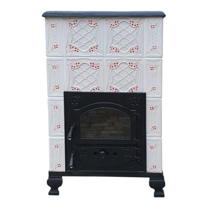 Soba teracota, ROMANE, portabila, model Grilaj, 9 kw, 66x44x114 cm, alb/rosu