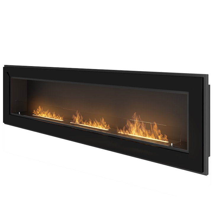Semineu InFire Frame 1800, Bioetanol, 180x18x50 cm, central, Sticla de protectie, Otel, Negru