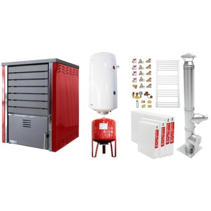 Pachet 3 camere Centrala pe lemne Fornello Sauna 30 kw echipata cu pompa de circulare, cos inox, boiler termoelectric 100l, vas expansiune si kit montaj