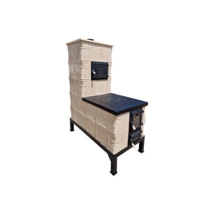 Soba teracota, Gospodarul, 5 randuri, plita mare, alimentare lung, cuptor central, narcisa ivory, bej, 140 cm x 113 cm x 57 cm
