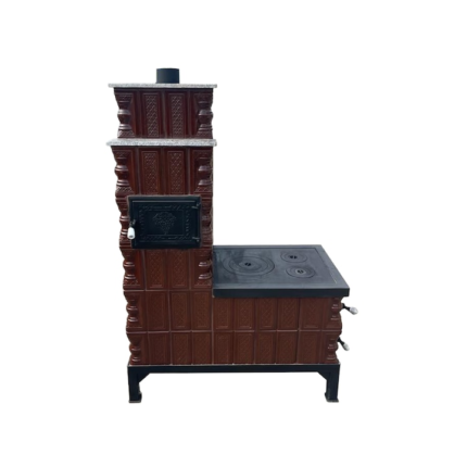Soba teracota mobila, Gospodarul, 6 randuri, plita mare, alimentare lung, evacuare verticala, cuptor stanga, maro, 165 cm x 113 cm x 57 cm