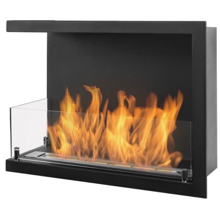 Semineu cu bioetanol LINE-L 60 cm coltar cu doua ferestre, partea stanga deschisa montat pe perete de 600 mm Negru