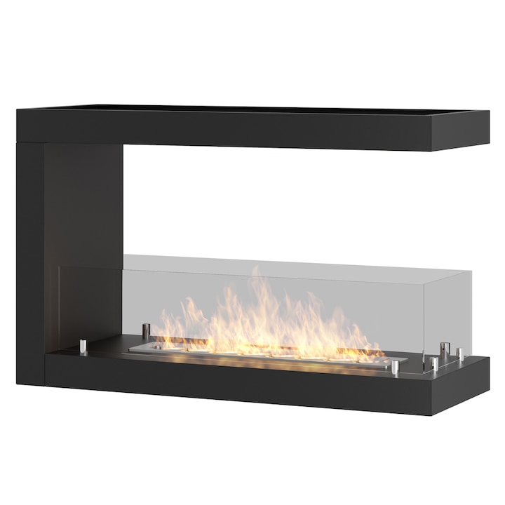 Semineu InFire Inside U800, cu Bioetanol, 80x30x50cm, de colt, Sticla de protectie, Otel, Negru