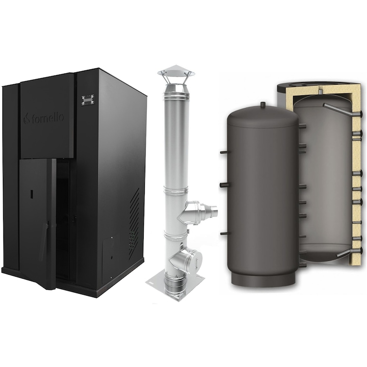 Pachet centrala peleti Fornello Pellet King 40 kw, cos de fum inox izolat dn 120 la 6 metri si puffer 500 litri
