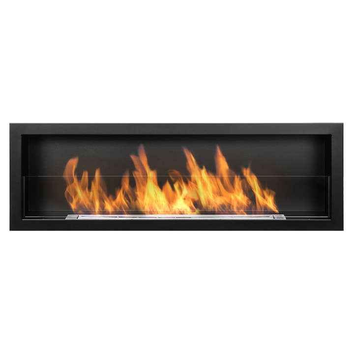 Semineu bio cu biocombustibil S-Line 3D 120cm negru cu sticla pentru a fi inglobat in perete