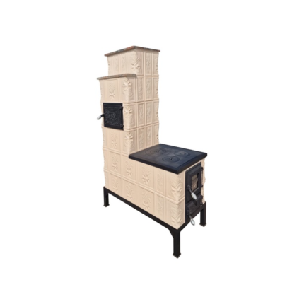 Soba teracota, Gospodarul, 6 randuri, plita mare, alimentare lung, cuptor stanga, narcisa ivory, bej, 165 cm x 113 cm x 57 cm