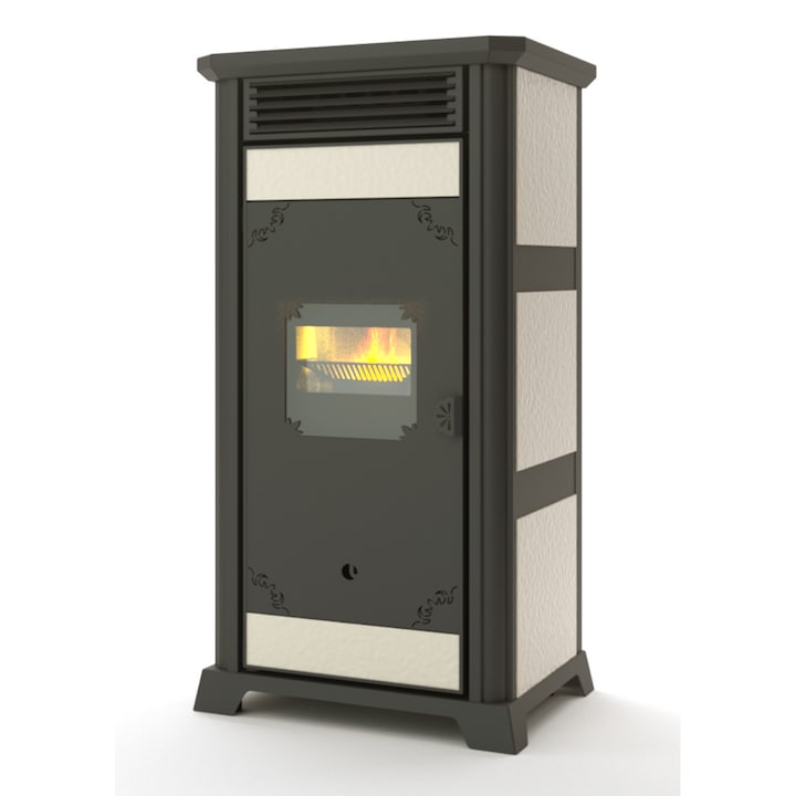 Termosemineu pe peleti SV 5S CLASSIC, 24 Kw, imbracaminte CERAMICA, se racorda la calorifere sau incalzire in pardoseala, aprindere automatica, display LCD, curatire automatica, echipat complet, Clasa energetica A+, produs UNGARO