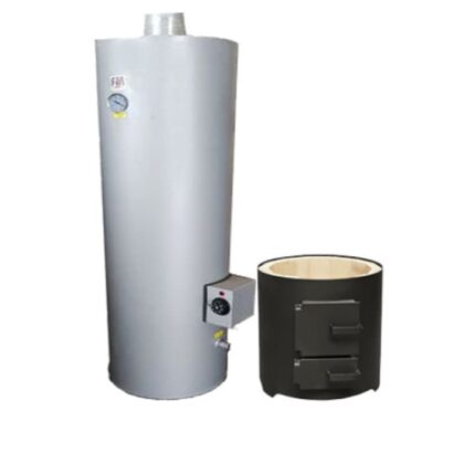 Ansamblu boiler cazan de tabla 120 litri si focar cu usa de tabla, doua surse, lemne si curent