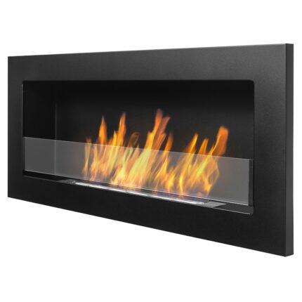 Semineu cu biocombustibil Nice-House SLIM 900 mm negru cu sticla pentru a fi inglobat in perete sau de agatat pe perete