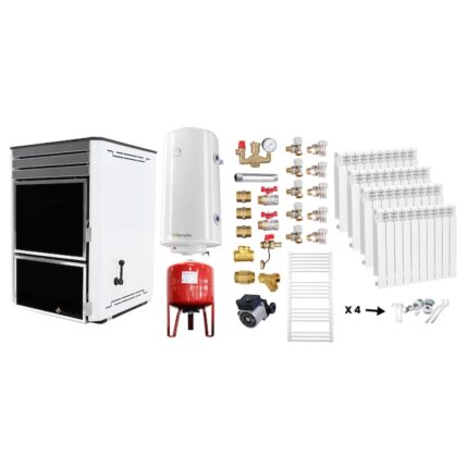 Pachet Termosemineu pe lemn Fornello Dila Eco 29 kw, pompa circulare, vas expansiune, calorifere aluminiu, boiler si fitinguri montaj