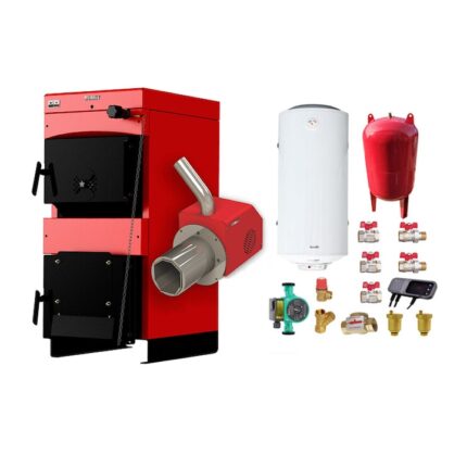 Pachet Centrala mixta combustibil solid si peleti Burnit Nwb Max 55 kW si Arzator pe peleti Pell Eco 35 kW, pompa circulatie evp 25-60, vas expansiune 50 l, boiler termoelectric Fornello 120 l si fitinguri montaj