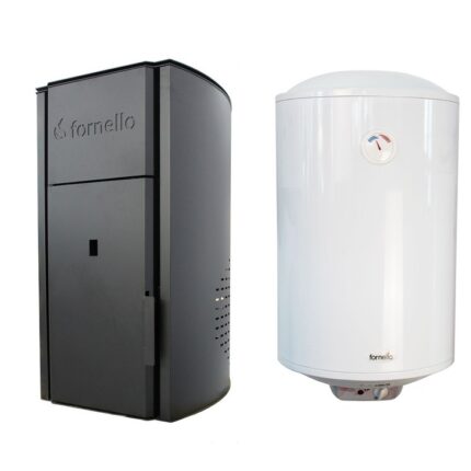 Centrala pe peleti Fornello Royal 25 kw, complet echipat pentru incalzire cu pompa de circulatie, vas expansiune, supapa de siguranta, buncar de peleti si boiler electric 80 litri