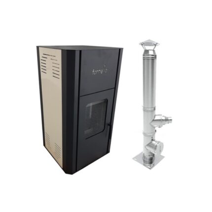 Pachet Termosemineu pe peleti Fornello Primo Pellet 25 KW, aprindere automata, telecomanda, buncar, tiraj fortat, pompa circulatie, vas expansiune, touch screen, Ivory, A+, si cos de fum inox izolat diametru 120 mm la 5 metri inaltime