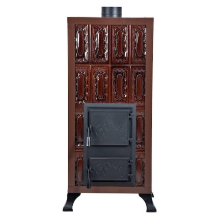 Soba de teracota Premium, 4R cu rama, Maro, Cu usa din fonta