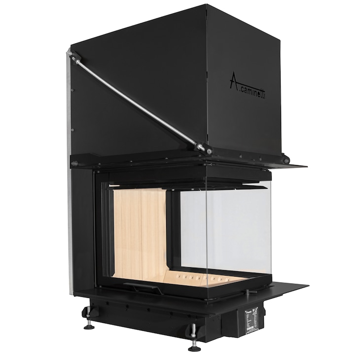 Focar semineu pe lemne model A-CAMINETTI CRYSTAL 3D 50 x 60, 3 laturi sticla, usa relevabila, 14 kW putere maxima