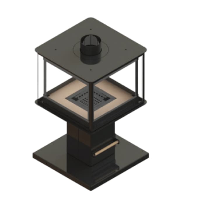 Semineu metalic tip tunel A-CAMINETTI Outdoor 4D, de Exterior, Gradina/ Terasa, freestanding, pe lemne, putere nominala 11 kW, randament 80%, negru