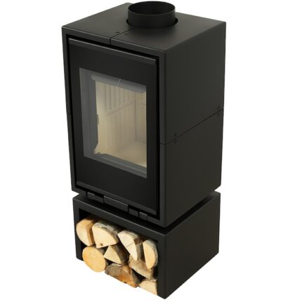 Semineu metalic A-CAMINETTI PANORAMA RS18, freestanding, pe lemn, putere maxima 8 kW, randament 80%, negru