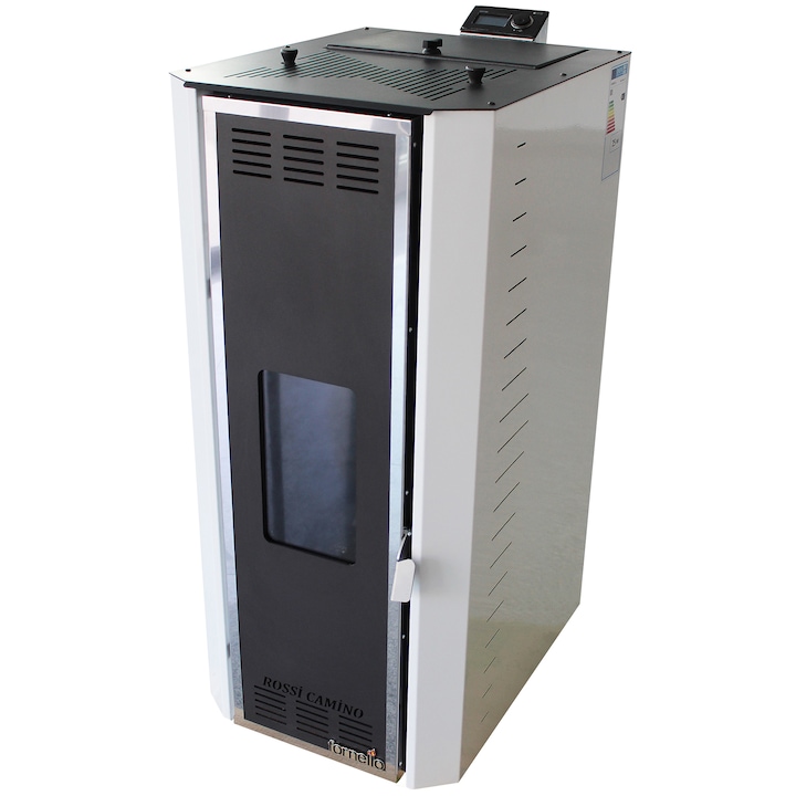 Termosemineu pe peleti Fornello Camino Rossi 35 kW, pompa Grundfos, vas expansiune, arzator inox