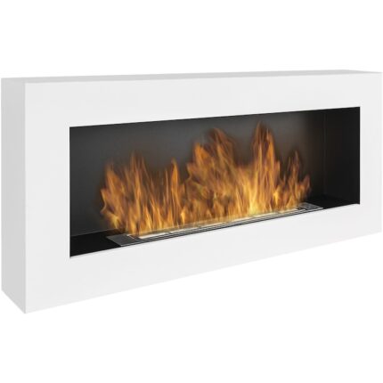 Semineu bio BOX 90cm cu biocombustibil alb fara sticla suspendat pe perete 900x400mm