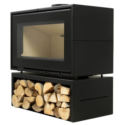 Semineu metalic A-CAMINETTI PANORAMA 90, freestanding, pe lemn, putere maxima 12 kW, randament 80%, negru