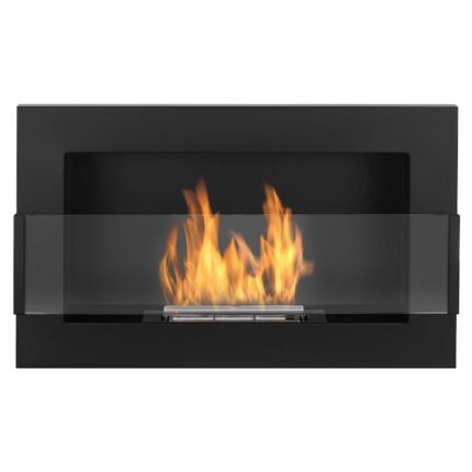 Semineu cu biocombustibil Nice-House 650x400 mm negru cu sticla pentru a fi inglobat in perete sau de agatat pe perete