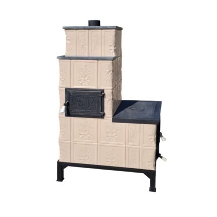 Soba teracota mobila, Gospodarul, 5 randuri, plita 1/2, alimentare pe lung, cuptor stanga, bej ivory, 140 cm x 78 cm x 46 cm