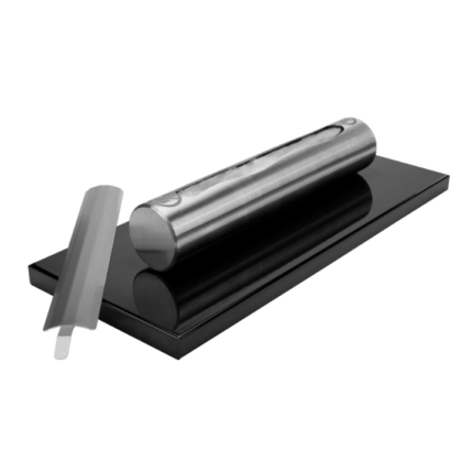 Semineu Stainles cu bioetanol, pentru interior / exterior, Freestanding, Portabil, 36 cm x 6 cm x 15 cm, Otel, Negru mat cu Gri, Palnie, Stingator si set de pietricele albe decorative incluse