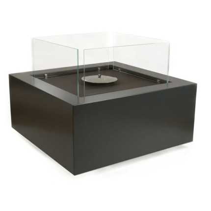 Semineu cu bioetanol rotund - Cub, mobil, pentru exterior, rezervor din inox, actionat manual, dimensiuni (LxlxH) 800x800x630 mm, inaltimea flacarii 300-400 mm, volum rezervor 2.95 l, timp ardere 6 h, putere termica 3 KW, volum minim incapere 70 m^3