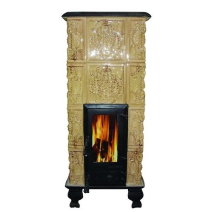 Soba teracota, MEDIAS, portabila, model Trandafir, 6 kw, 44x44x114 cm, crem