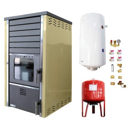 Pachet Termosemineu Fornello Supernova 38 KW, pe lemn, echipat cu pompa de circulare, boiler termoelectric 100l, vas expansiune si kit montaj