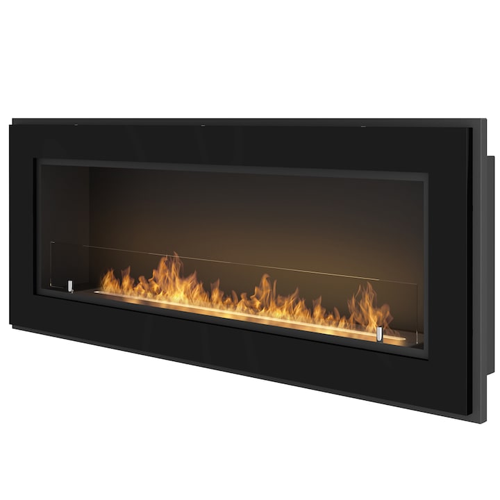 Semineu InFire Frame 1200, Bioetanol, 120x18x49 cm, central, Sticla de protectie, Otel, Negru, Bio