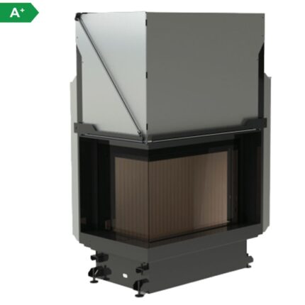 Focar semineu pe lemne / brichete model A-CAMINETTI QUATTRO 70 L PREMIUM, usa laterala pe stanga, dimensiuni: 1442 (h) x 729 x 1074 mm, 2 laturi sticla, usa relevabila, 13 kW putere maxima, incorporabil, randament 80%