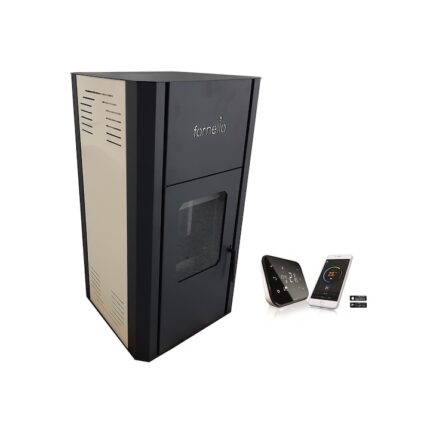 Pachet Termosemineu pe peleti Fornello Primo Pellet Wi-Fi 25 KW, aprindere automata, telecomanda, buncar, tiraj fortat, pompa circulatie, vas expansiune, touch screen, Ivory, A+ si termostat Wi-Fi Salus IT 500