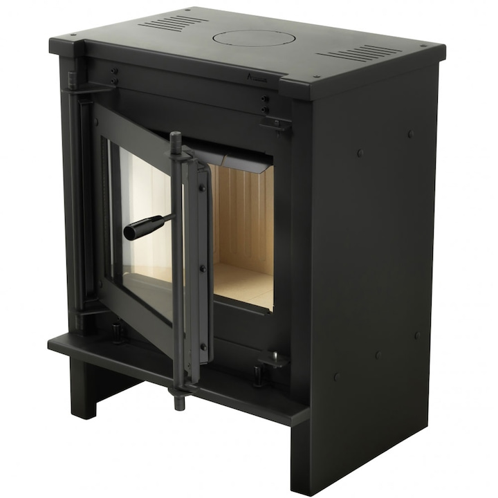 Semineu metalic A-CAMINETTI AMSTERDAM RS67, freestanding, pe lemne, putere maxima 8 kW, randament 75%, negru