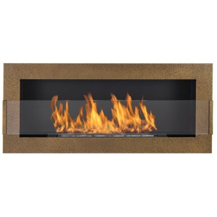 Semineu cu biocombustibil Nice-House 900x400mm aur antic cu sticla pentru a fi inglobat in perete sau de agatat pe perete