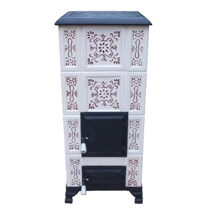 Soba teracota, MEDIAS, portabila, model Transilvania, 6 kw, 44x44x114 cm, alb/maro