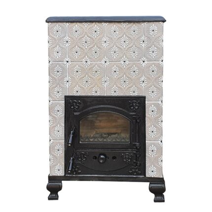 Soba teracota, ROMANE, portabila, model Secas, 9 kw, 66x44x114 cm, alb/crem