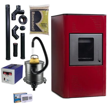 Pachet termosemineu cu peleti Termax-Kamin PM 15 kW, complet echipat, Bordo