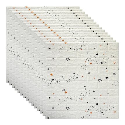 Set 15x Tapet 3D, autoadeziv/autocolant, spuma moale, design modern, pentru interior, usor de curatat, rezistent la apa, dimensiuni 70 cm x 70 cm x 0,3 cm, design stelute, Alb, RIF REFCO ®