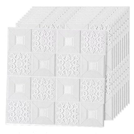 Set 20x Tapet 3D Teno®, suprafata acoperire 9.8 mp, autoadeziv, perete/tavan, waterproof, usor de montat, design modern, 70x70 cm, alb