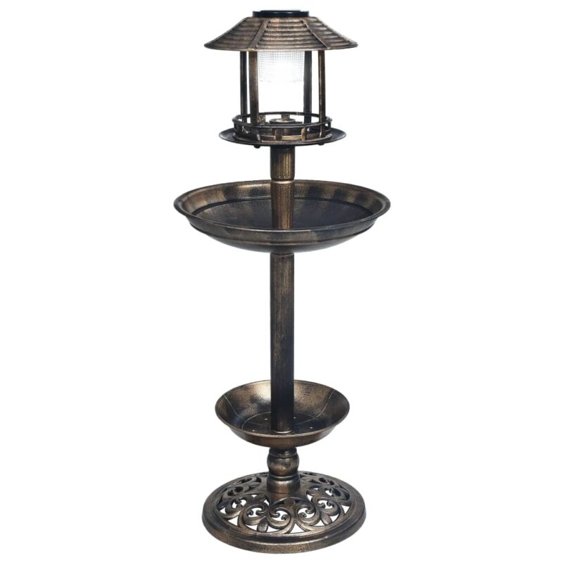 Baie pentru pasari decorativa, cu LED alimentat solar, plastic 48221