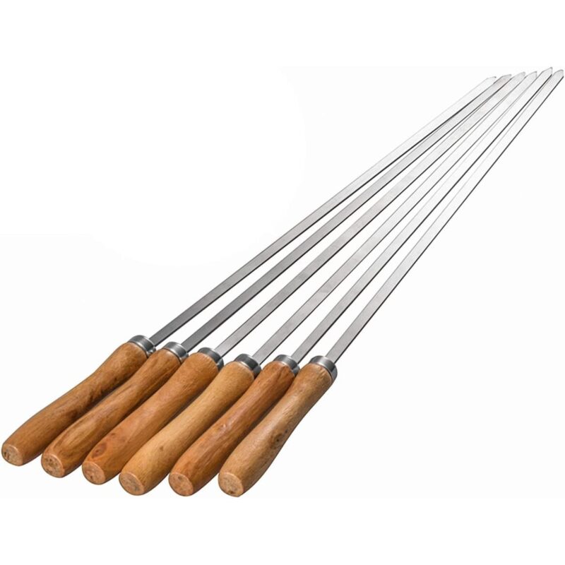 Ustensile de frigarui, otel inoxidabil cu maner din lemn pentru gratar 42 cm, Starlight, 6 buc
